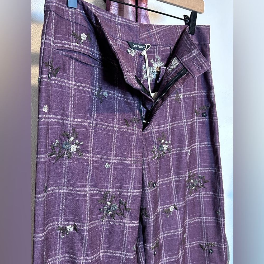 NWT Driftwood Embroidered Floral Plaid Pants Medium